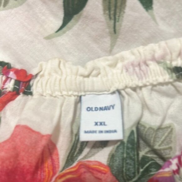 Old Navy Floral Peasant Blouse XXL Tie Neck Puff Sleeve Top - Picture 15 of 16